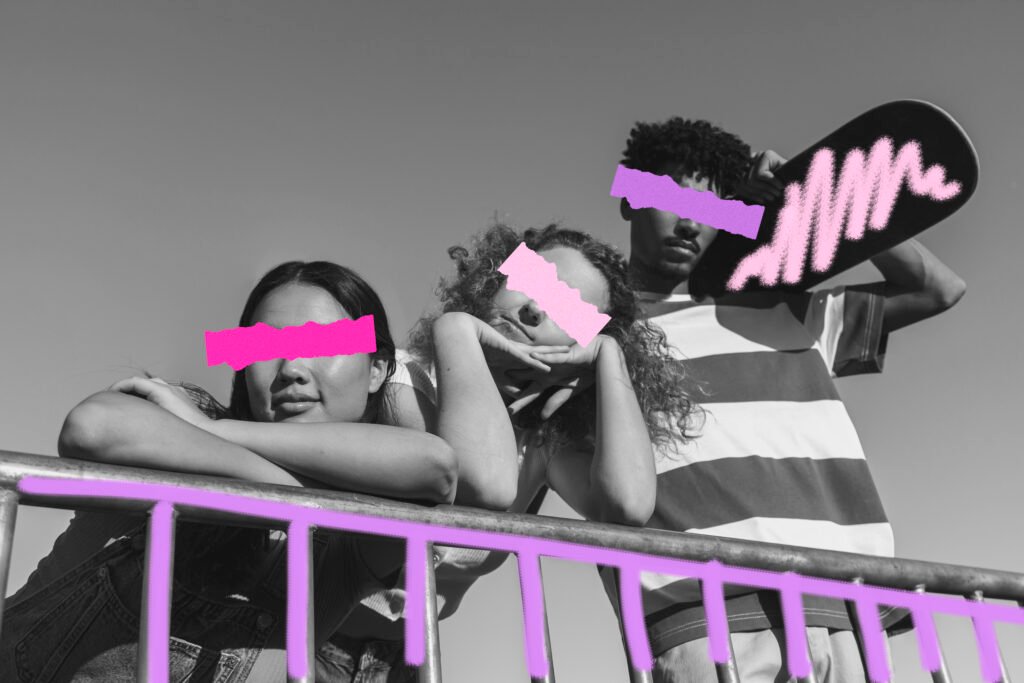 color block editing concept with people posing
