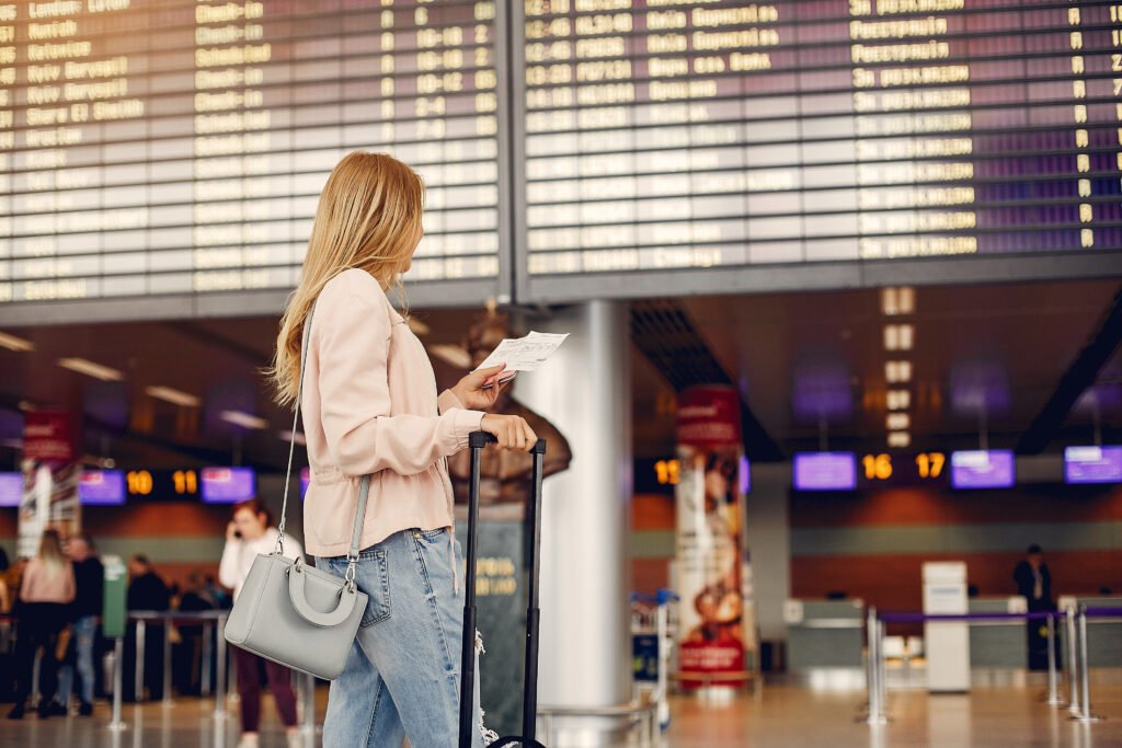 beautiful girl standing airport