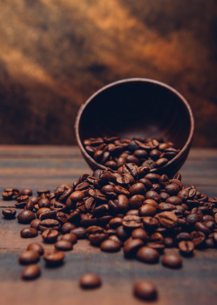 dark coffee beans bowl brown table